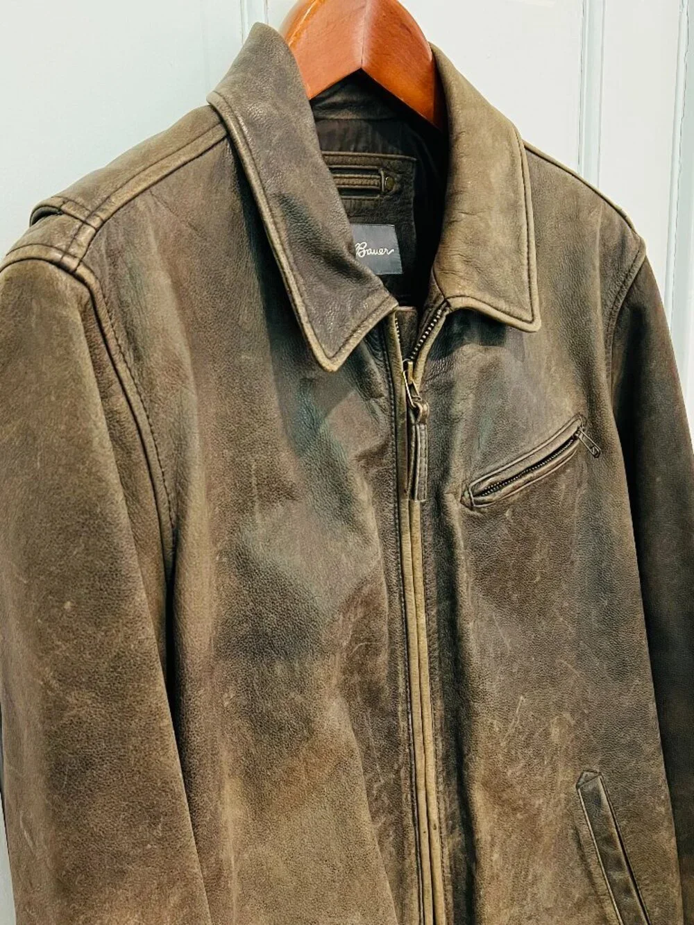 VINTAGE Eddie Bauer Distressed Heavy Leather Jacket Coat Mens TXL